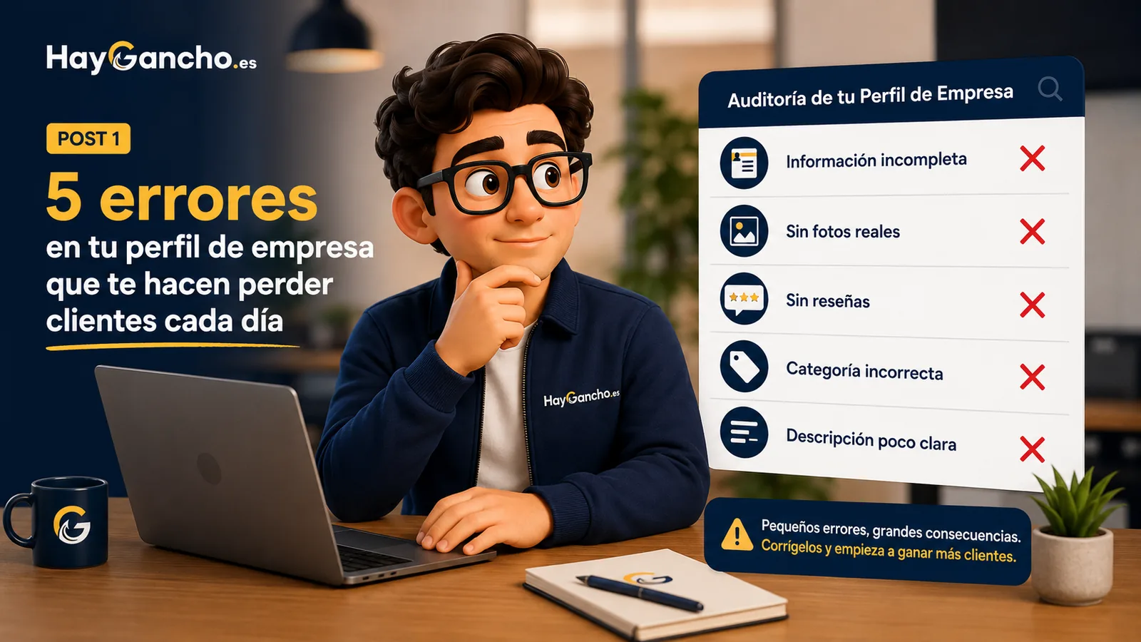 Ganchi analizando cinco errores frecuentes en un perfil de empresa