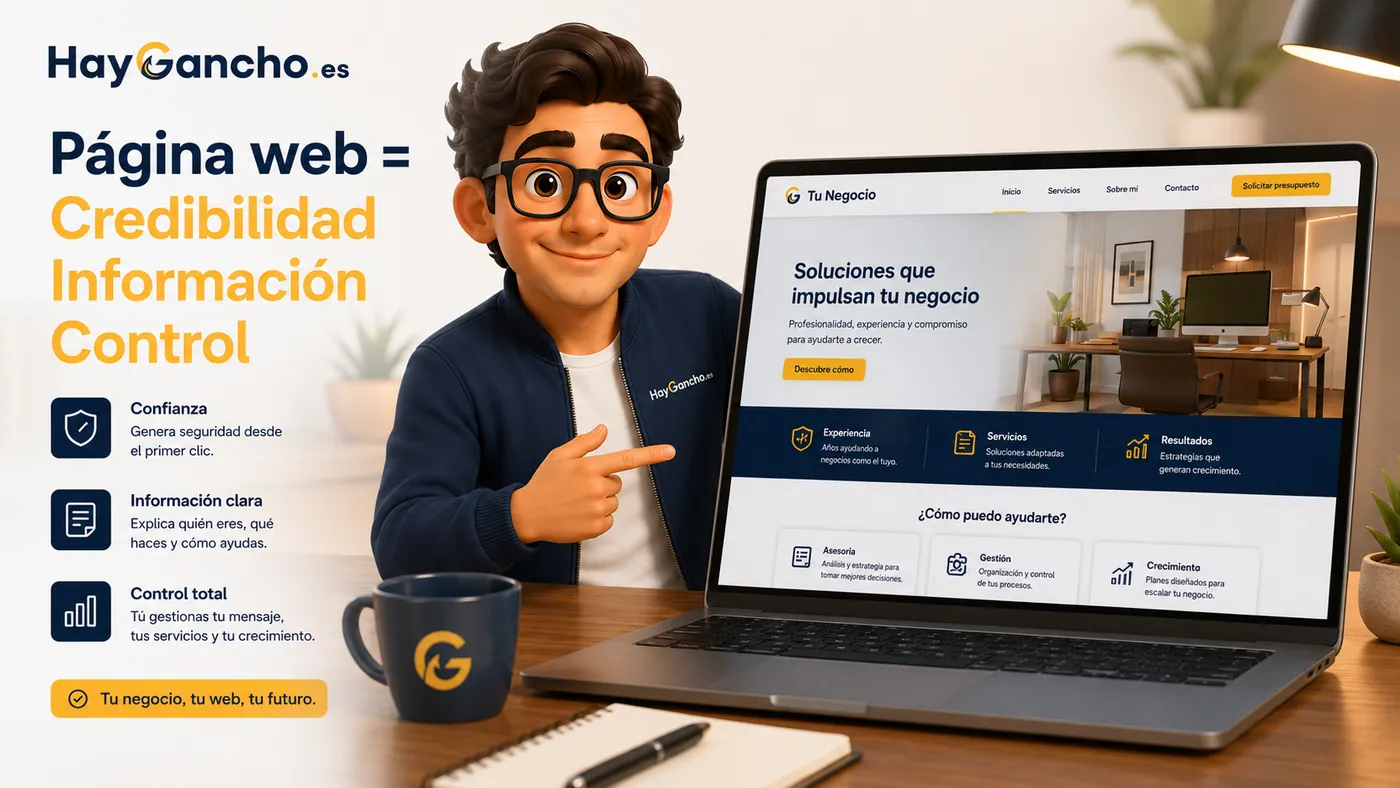 Ganchi mostrando una página web profesional que aporta credibilidad e información